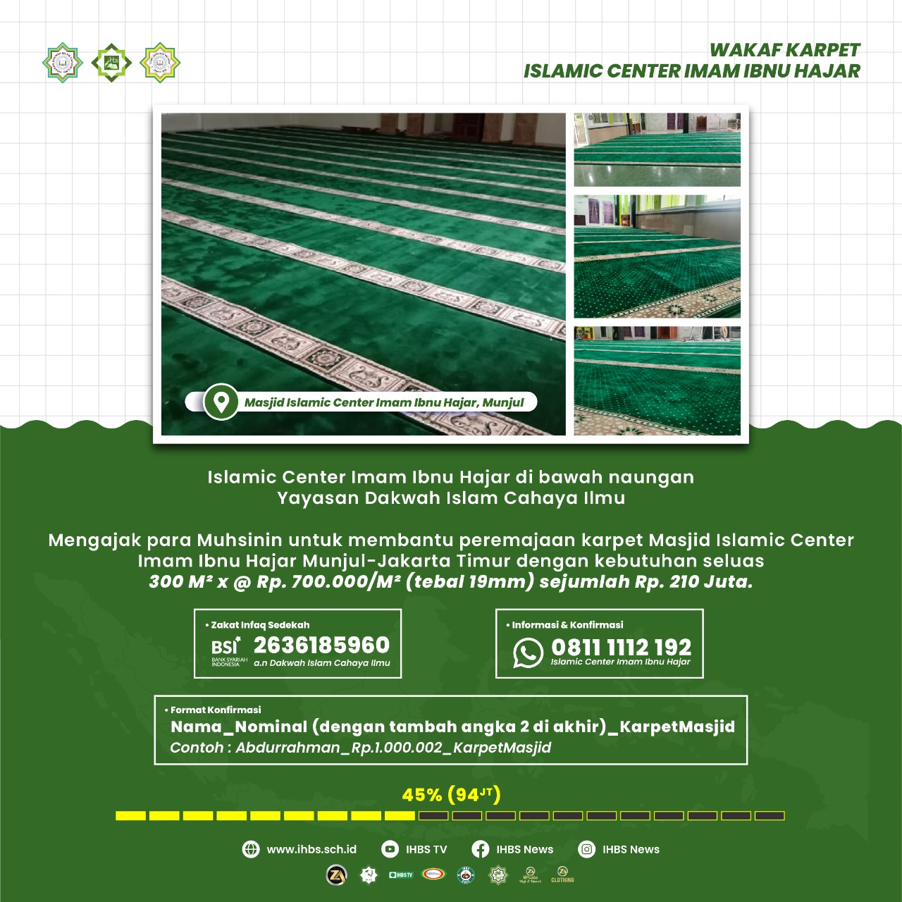 Update Peremajaan Karpet Masjid ICIIH Munjul Jakarta Timur
